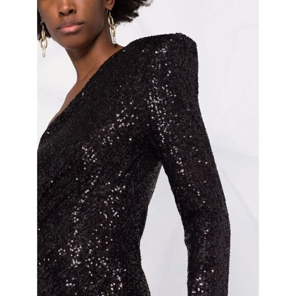 NWT Pinko Sequined One-Shoulder Dress sz S in Black - Picture 3 of 10
